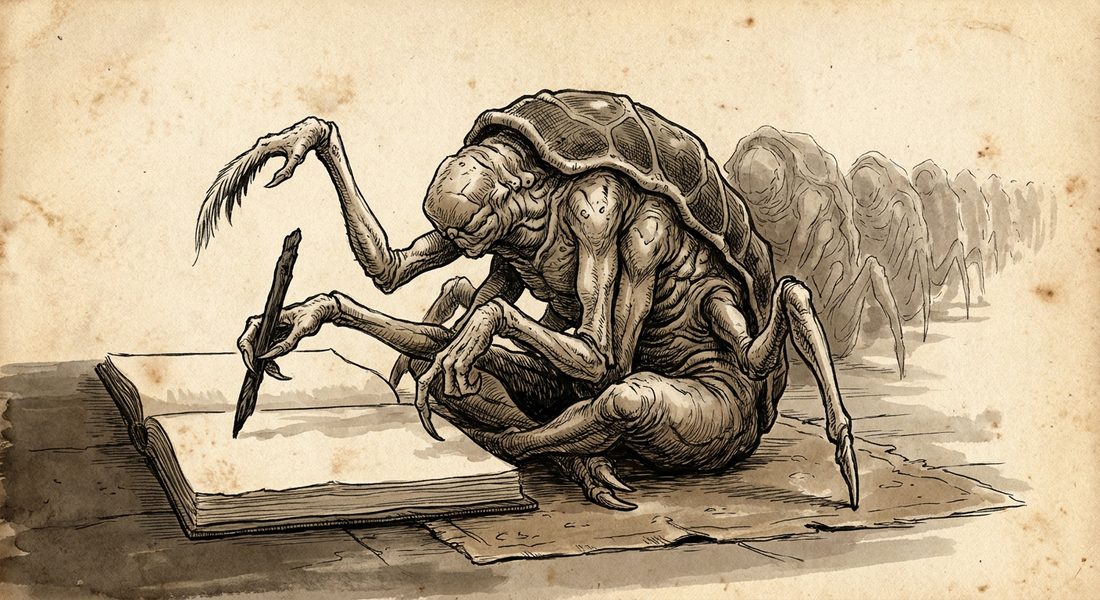 Yska. Could not sleep, so past midnight she gave a stranger with a stylus the lineage her people had never written down, because there was nobody left on that world whose ear it belonged to. Gave a syllable back twice, identically, and confirmed twice that the line ends on her own name.