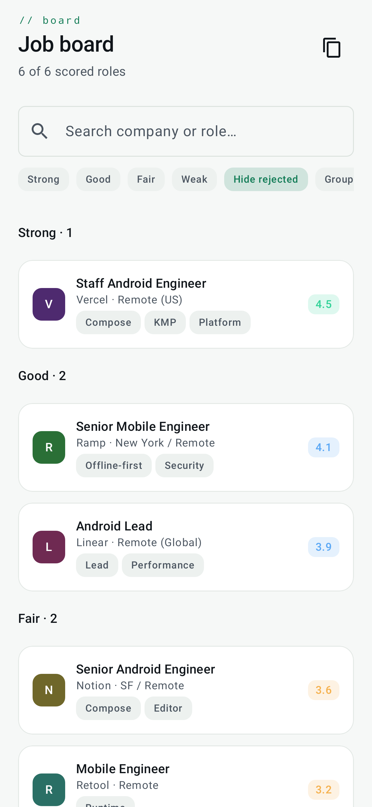 Evidence: One verified engine now drives five targets (Android, iOS, Desktop, Web and a Spring Boot 4 server) from 25 Kotlin Multiplatform modules, and 24 of the correctness fixes the port surfaced have already merged back upstream to the public career-ops project.